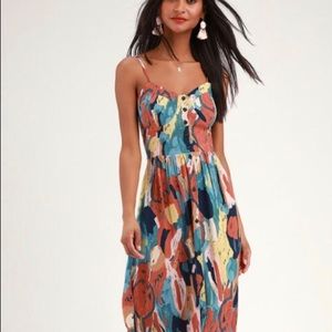 FLORAL PRINT BUTTON-UP MIDI DRESS SOLD OUT XS